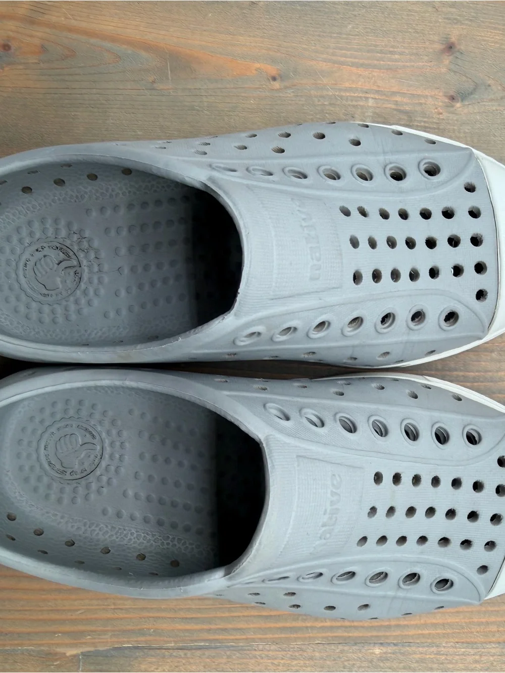 Native Gray Jefferson Slip-On Sneakers with White Toe Caps